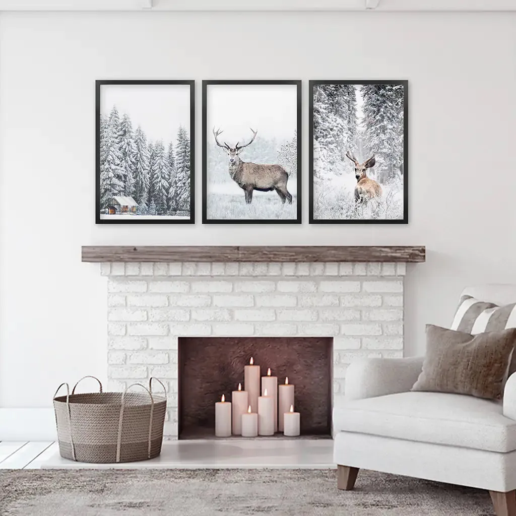 Winter Animal Wall Decor Set of 3. Snowy Forest, Deer