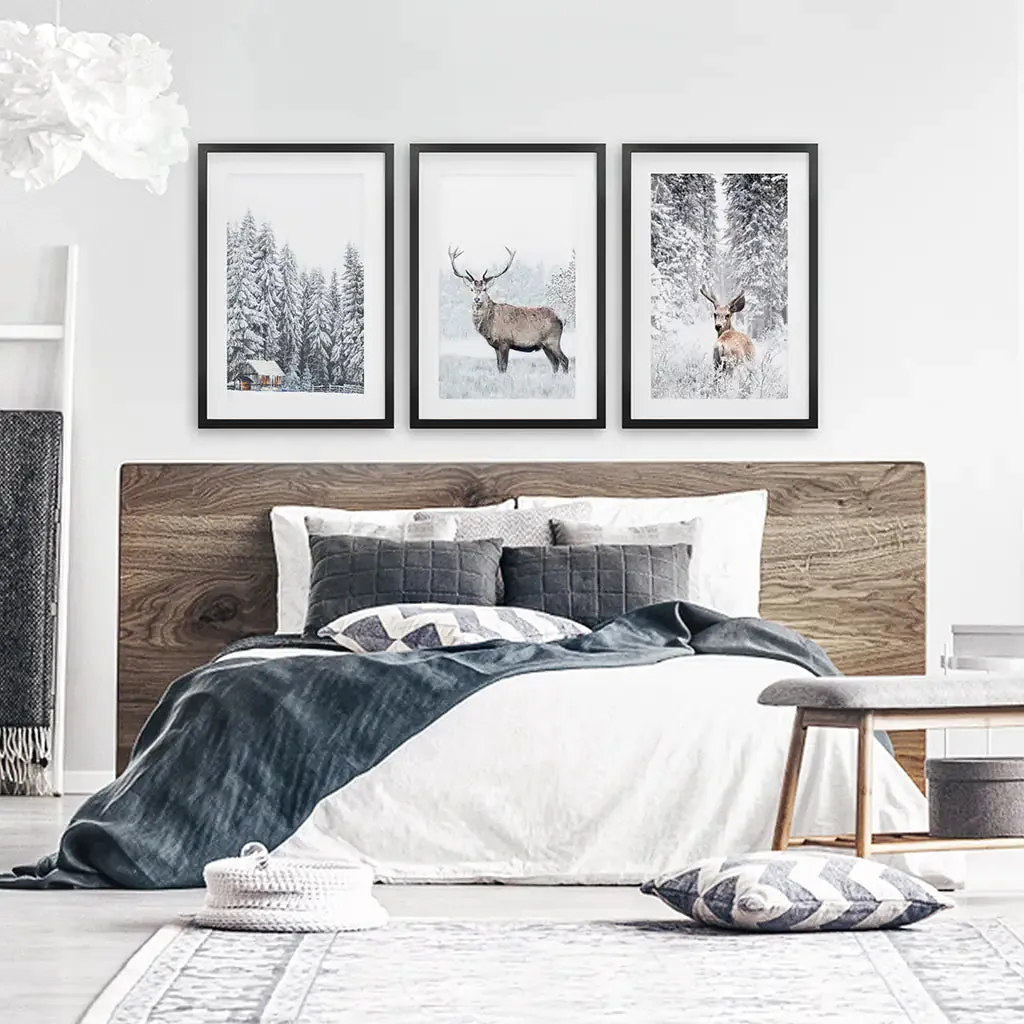 Winter Animal Wall Decor Set of 3. Snowy Forest, Deer