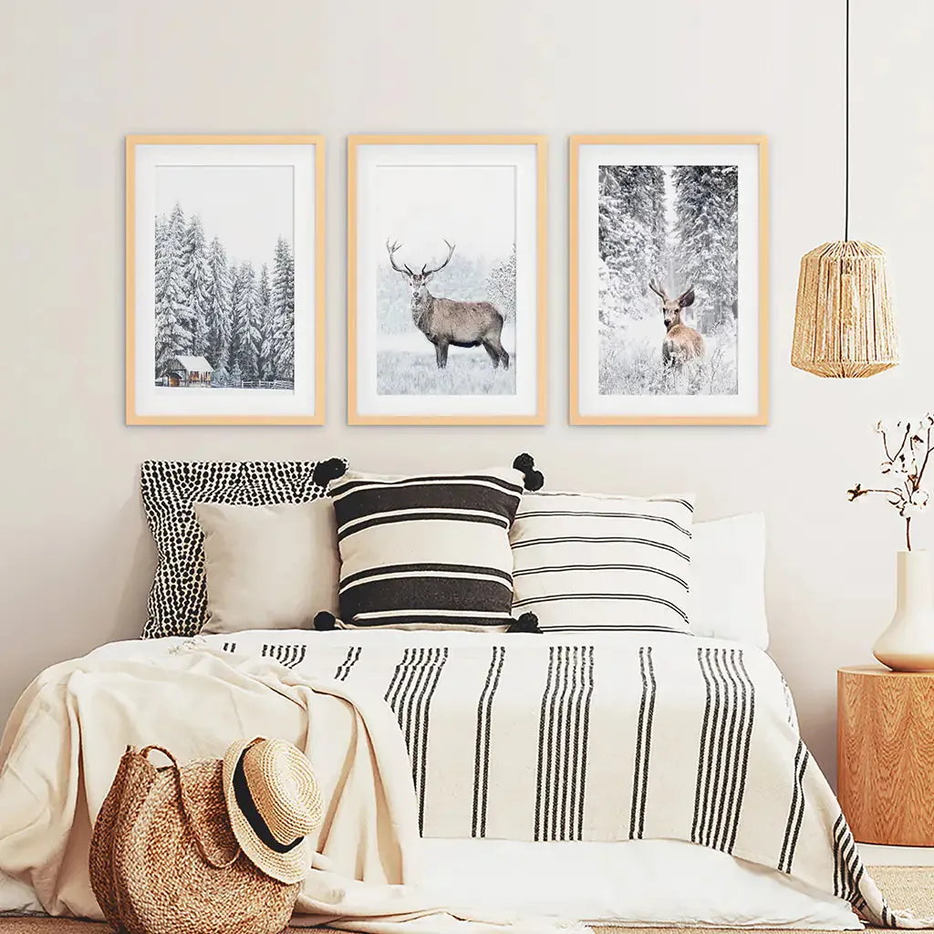 Winter Animal Wall Decor Set of 3. Snowy Forest, Deer