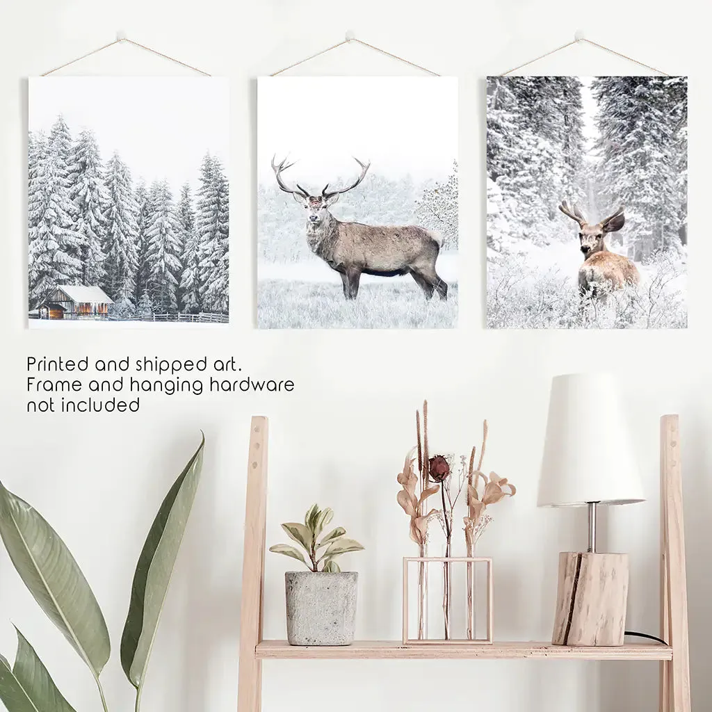 Winter Animal Wall Decor Set of 3. Snowy Forest, Deer