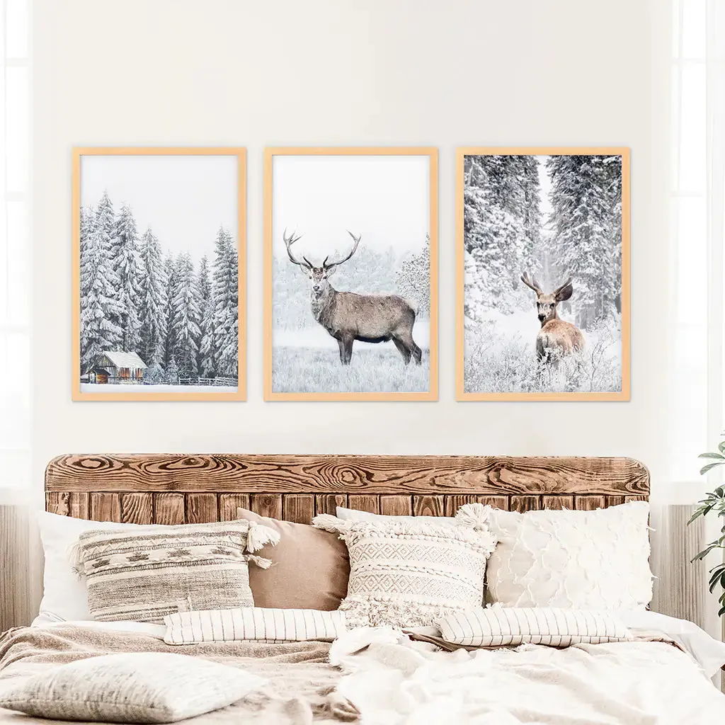 Winter Animal Wall Decor Set of 3. Snowy Forest, Deer