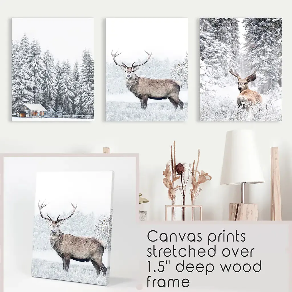 Winter Animal Wall Decor Set of 3. Snowy Forest, Deer