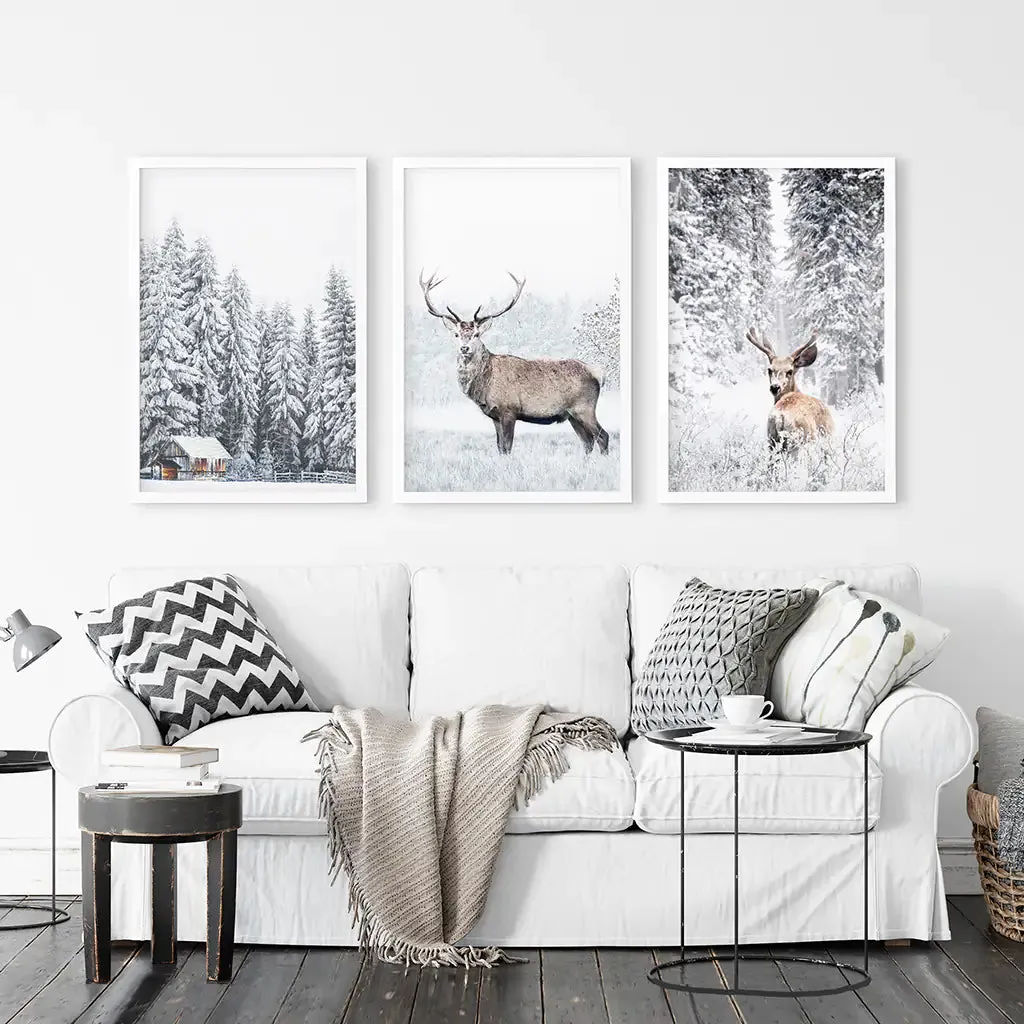 Winter Animal Wall Decor Set of 3. Snowy Forest, Deer